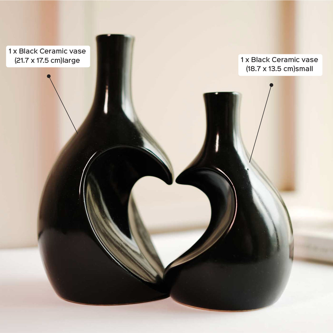 Black Heart Shaped Ceramic Vase | Set Of 2