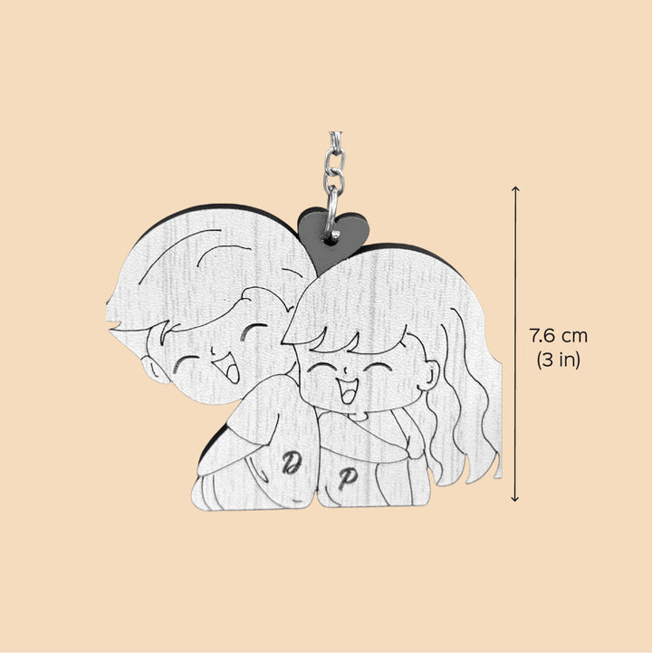 Personalized Cute Couples Theme Wooden Keychain