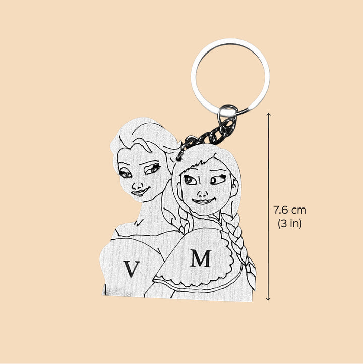 Personalized Frozen Theme Wooden Keychain For Sisters