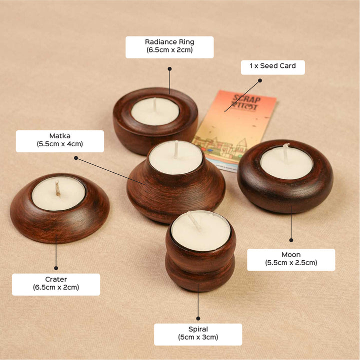 Handmade Panchdeep Wooden Hamper | Includes Candles, Seed Card And Outer Box
" | Set Of 5
