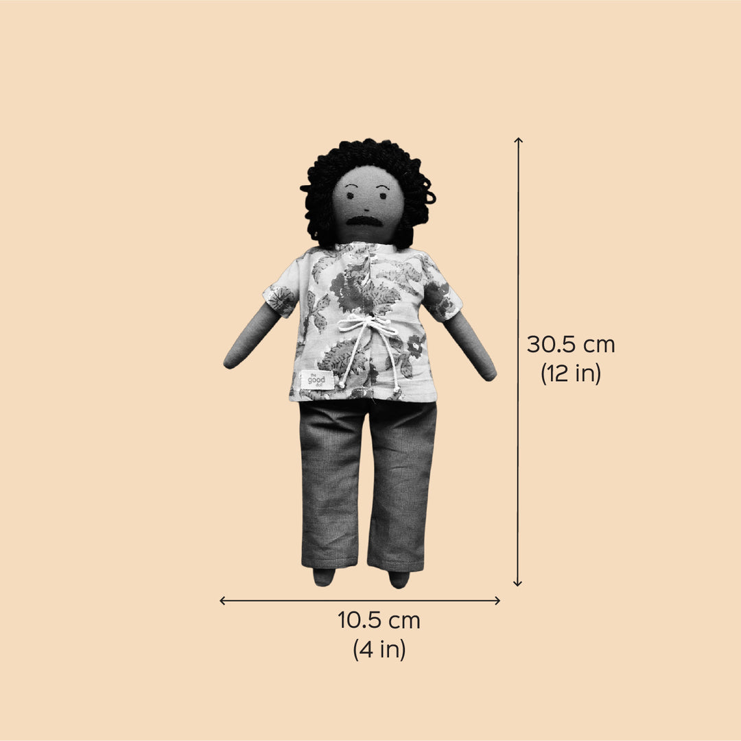 Nilah's Appa (Father) In Shirt & Pant | Soft Hand-Stitched Sustainable Indian Play Doll