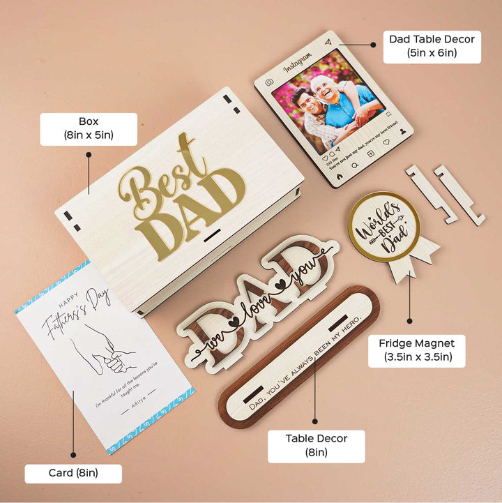 Photo Personalized Engraved Father's Day MDF Wood Gift Hamper | Set of 5
