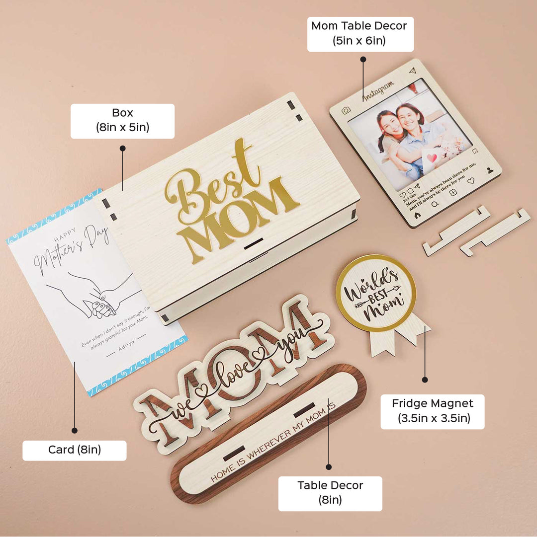 Photo Personalized Engraved Mother's Day MDF Wood Gift Hamper | Set of 5