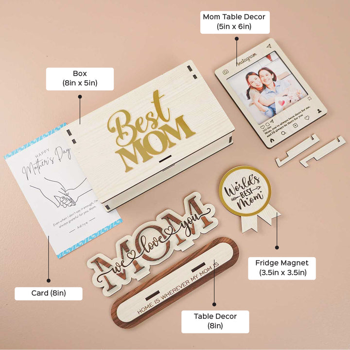 Photo Personalized Engraved Mother's Day MDF Wood Gift Hamper | Set of 5