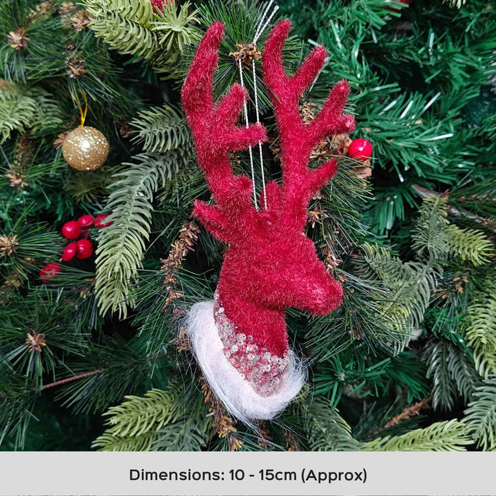Handmade Crimson Reindeer Charm Plush Ornament