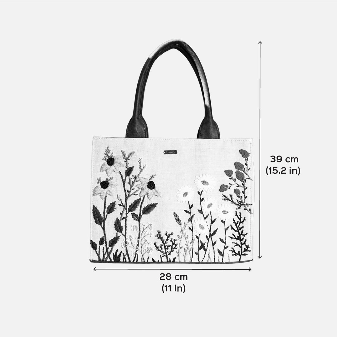 Personalized Hand Embroidered Blue Floral Tote Bag