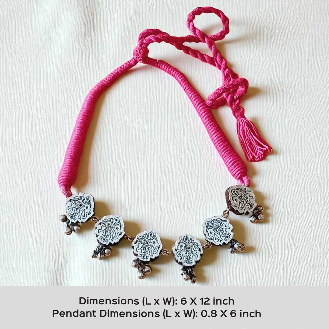 Handmade White Elephant Ghungroo Wooden Necklace