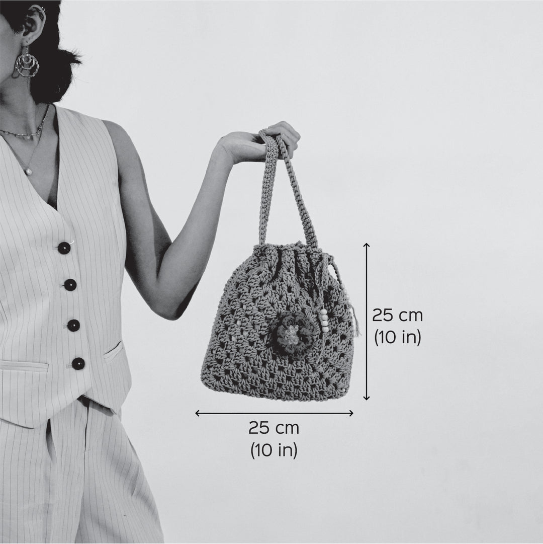 Handmade Crochet Brown Floral Potli