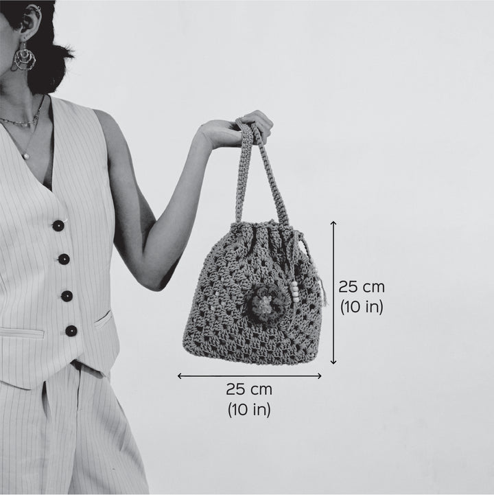 Handmade Crochet Brown Floral Potli