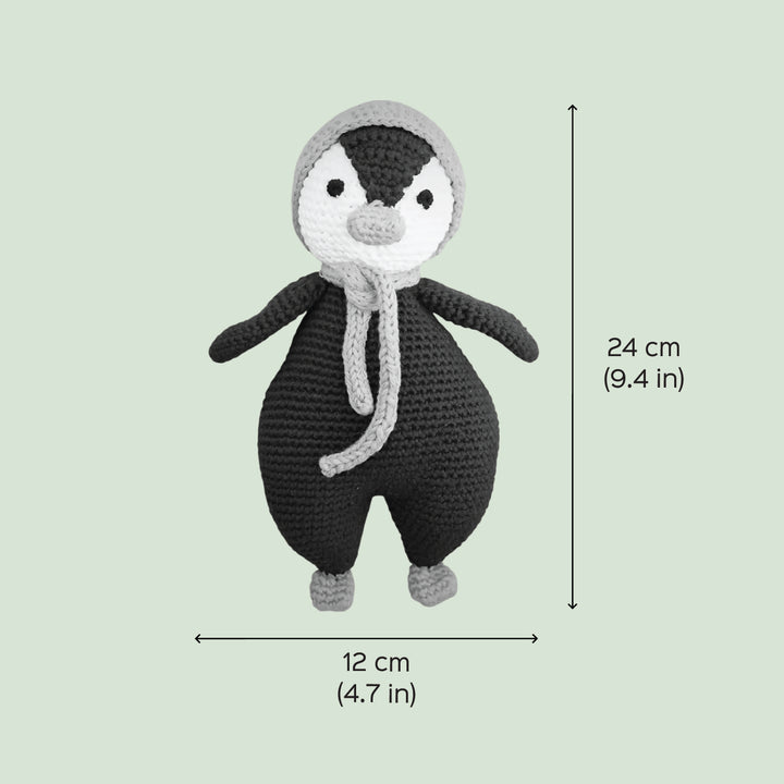 Handmade Crochet Penguin Theme Kids Rakhi And Toy Combo With Roli Chawal Set Of 2 - Dimension Chart with Measurements