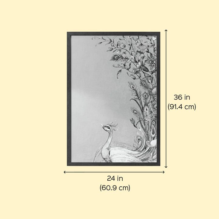 36 x 24 Inch | Golden Peacock | Framed Hand Painted Wall Painting