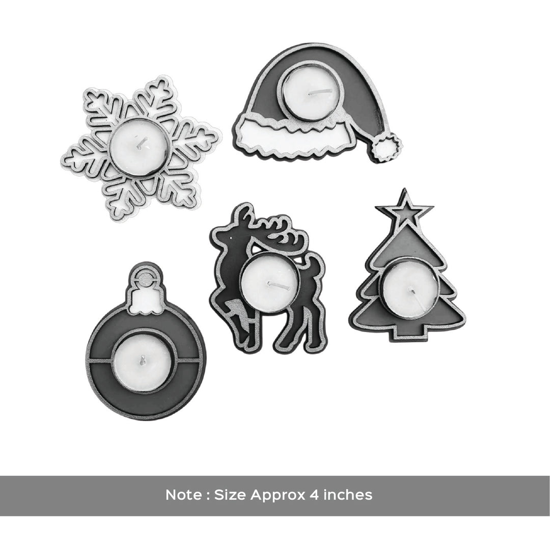 Festive Glow Xmas Themed Tealight Holders For Decoration | Set Of 5