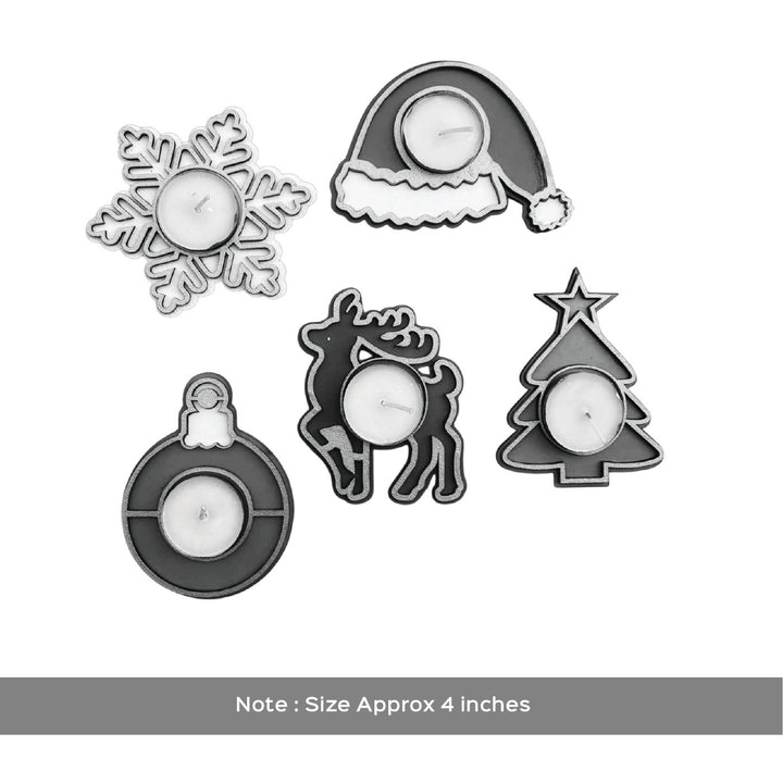 Festive Glow Xmas Themed Tealight Holders For Decoration | Set Of 5