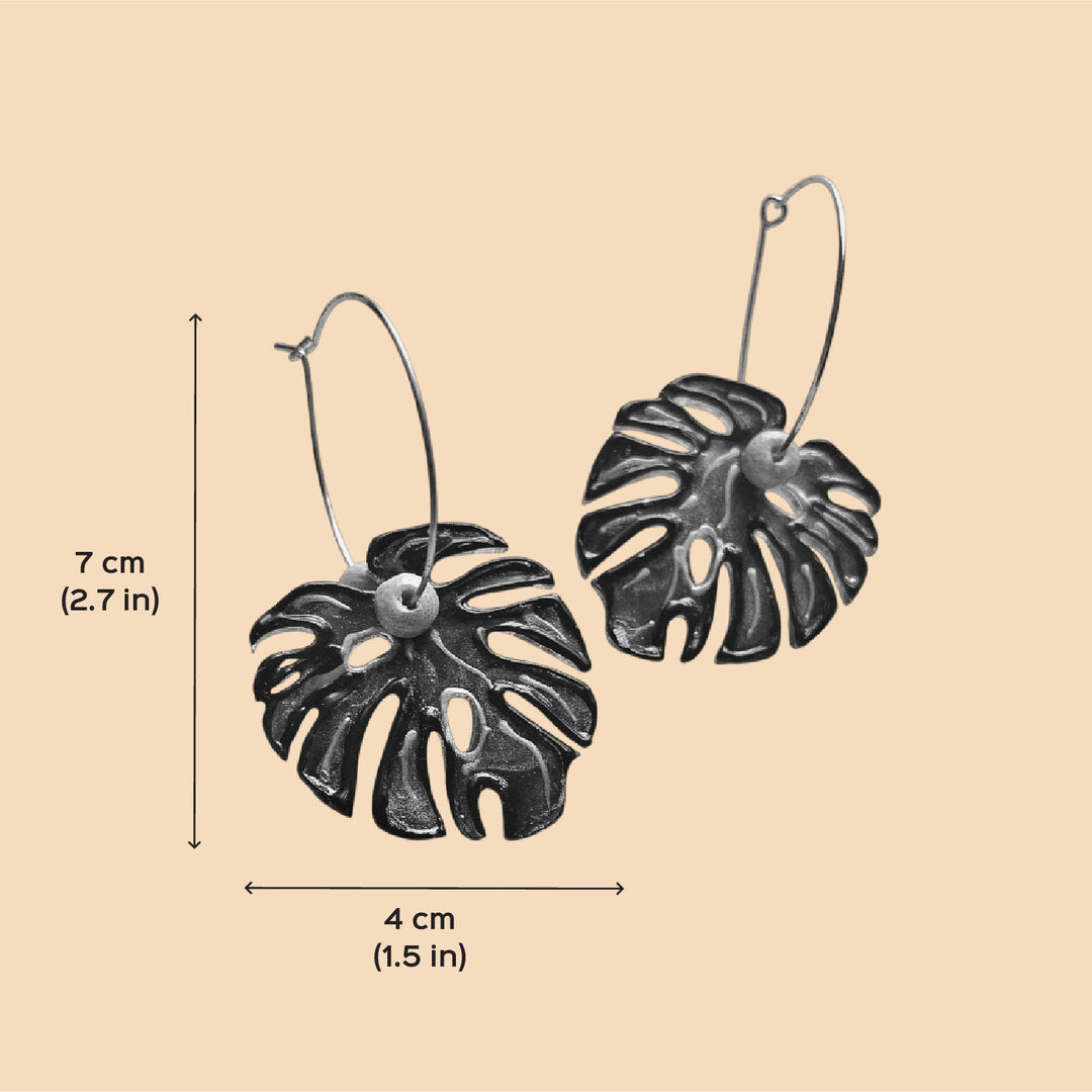 Handmade Laser Cut Monstera Leaf Design Hoop Acrylic Earrings