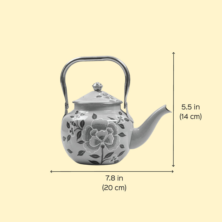 Hand-Painted Pastel Green Floral Kashmiri Art Stainless Steel Teapot