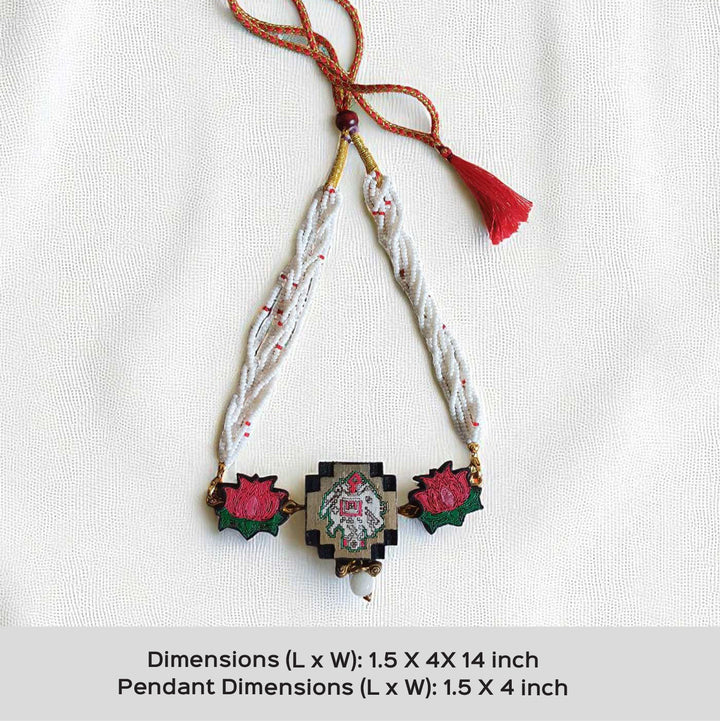 Handmade Elephant & Lotus Design Wooden Necklace