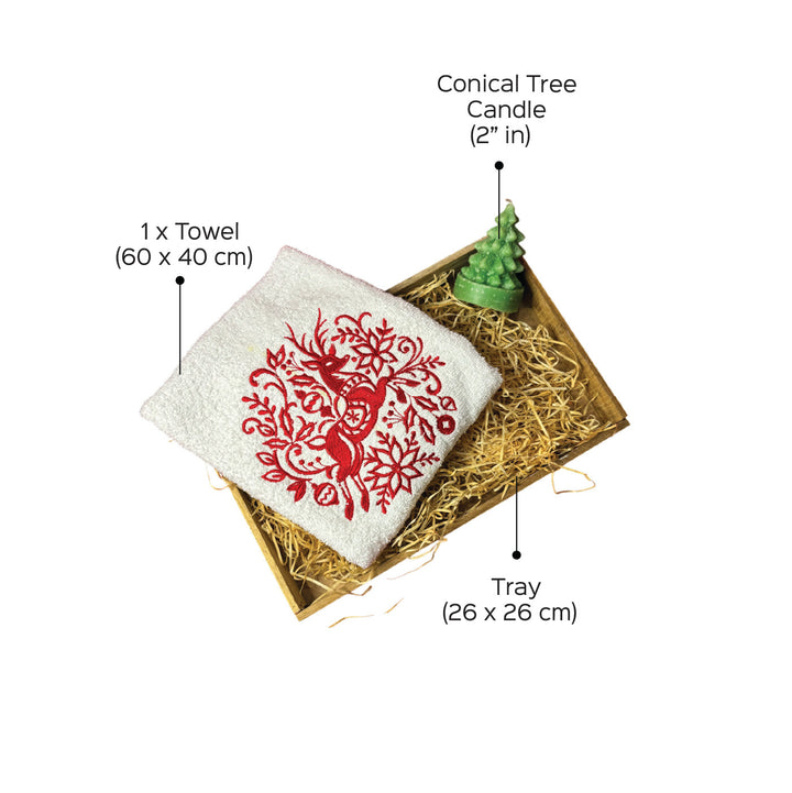 Personalized Reindeer Embroidered Towel & Candle Hamper | Secret Santa Gift Ideas | Set Of 3