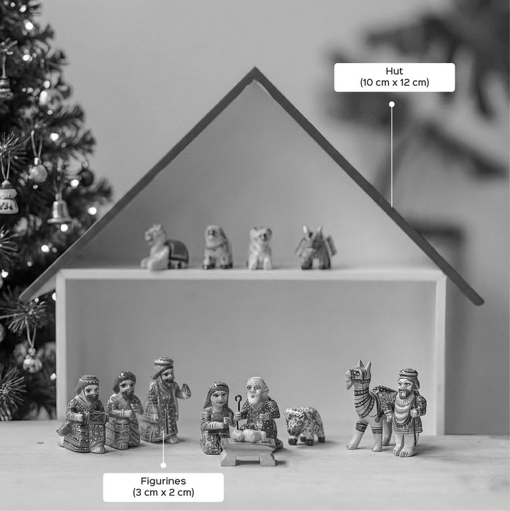 13 Pc | Handmade Indian Wooden Nativity Set For Christmas Decoration