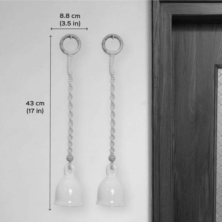 Set Of 2 | Macrame Colourful Bells Design Ceramic Hanging