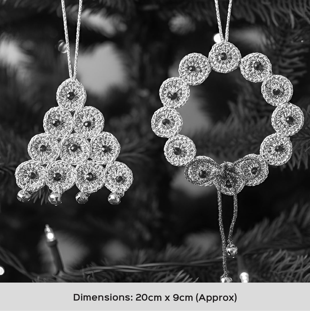 2 Pc | Handmade Beaded Tree & Wreath Ornaments For Christmas Decoration