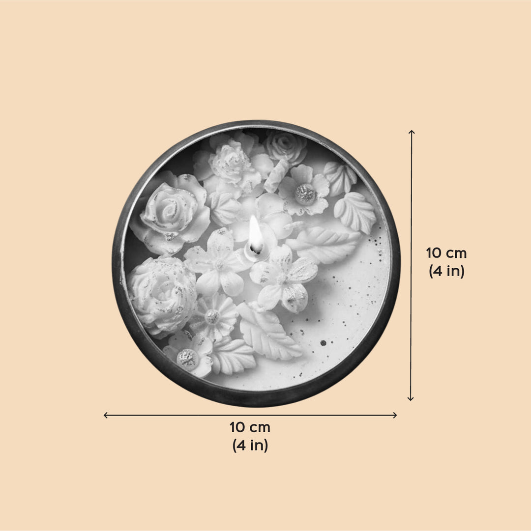 Handmade White Flower Design Soy Wax Scented Urli Candle