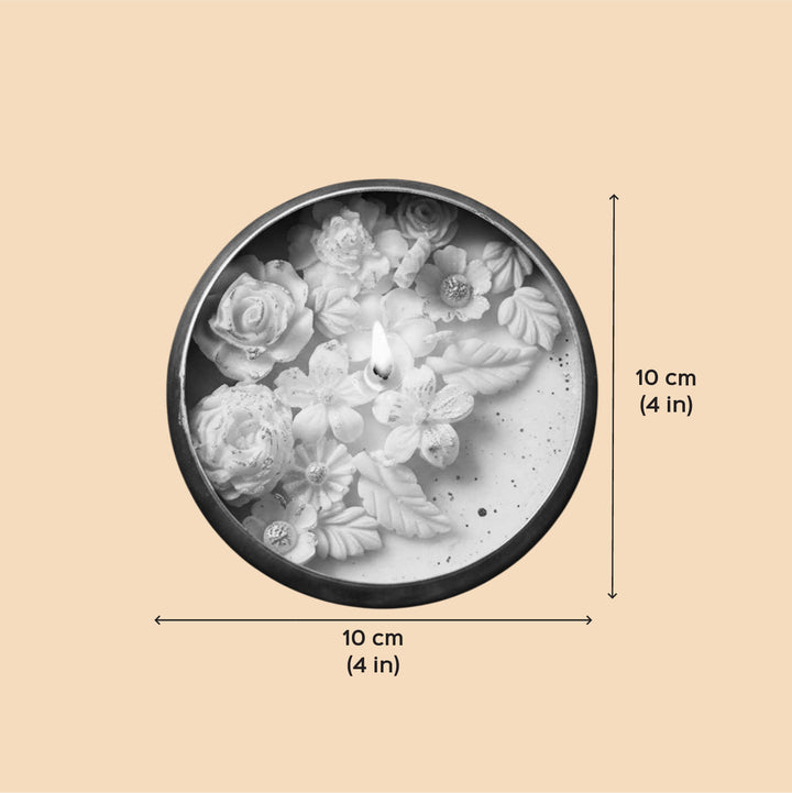 Handmade White Flower Design Soy Wax Scented Urli Candle