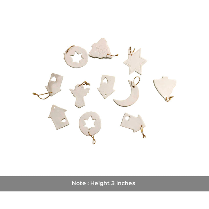 Handmade White Ceramic Ornaments For Christmas Tree Decoration | Set Of 10