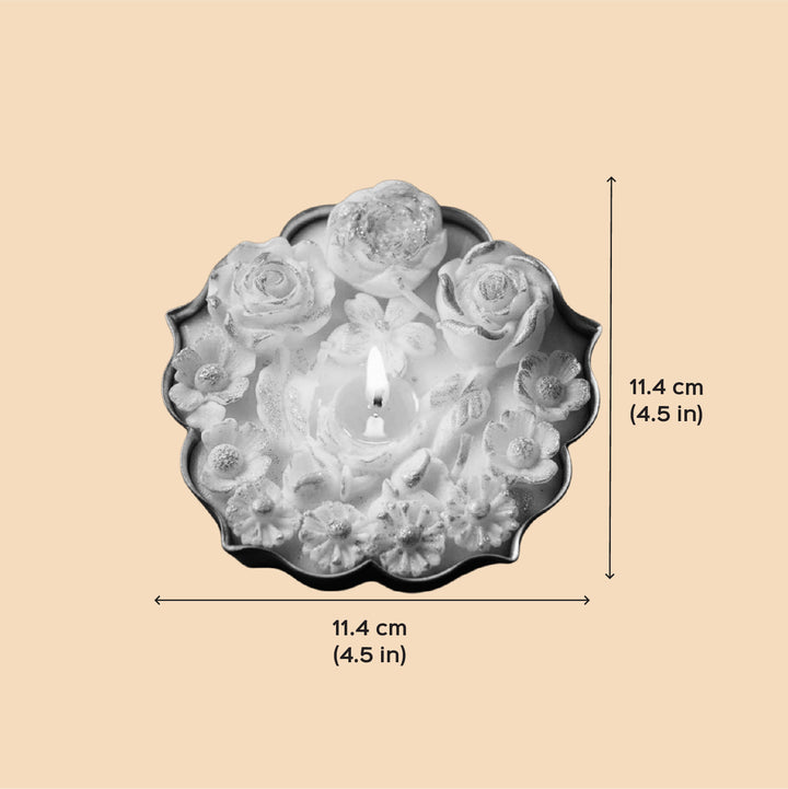 Handmade White And Gold Flower Embed Soy Wax Scented Urli Candle