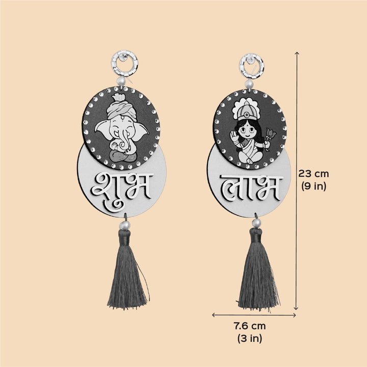 2 Pc | Hand-Painted Lakshmi And Ganesh Ji Design MDF Shubh Labh Hangings