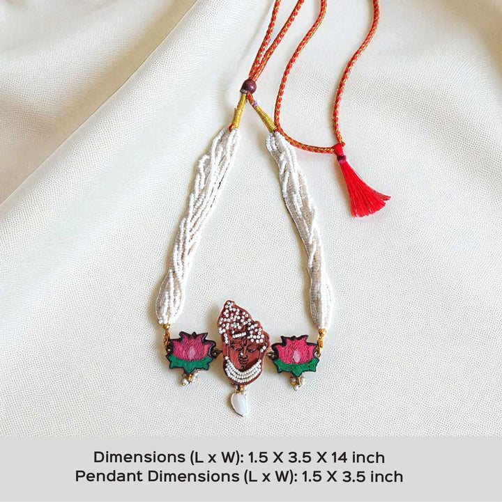 Handmade Shrinath & Lotus Design Wooden Necklace