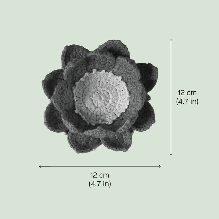 Handmade Crochet Lotus Rakhi And Tealight Holder Combo With Roli Chawal Set Of 2 - Dimension Chart with Size Annotations