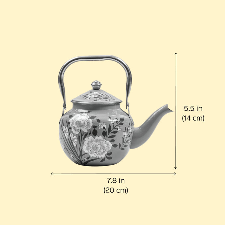 Hand-Painted Pastel Blue Floral Kashmiri Art Stainless Steel Teapot