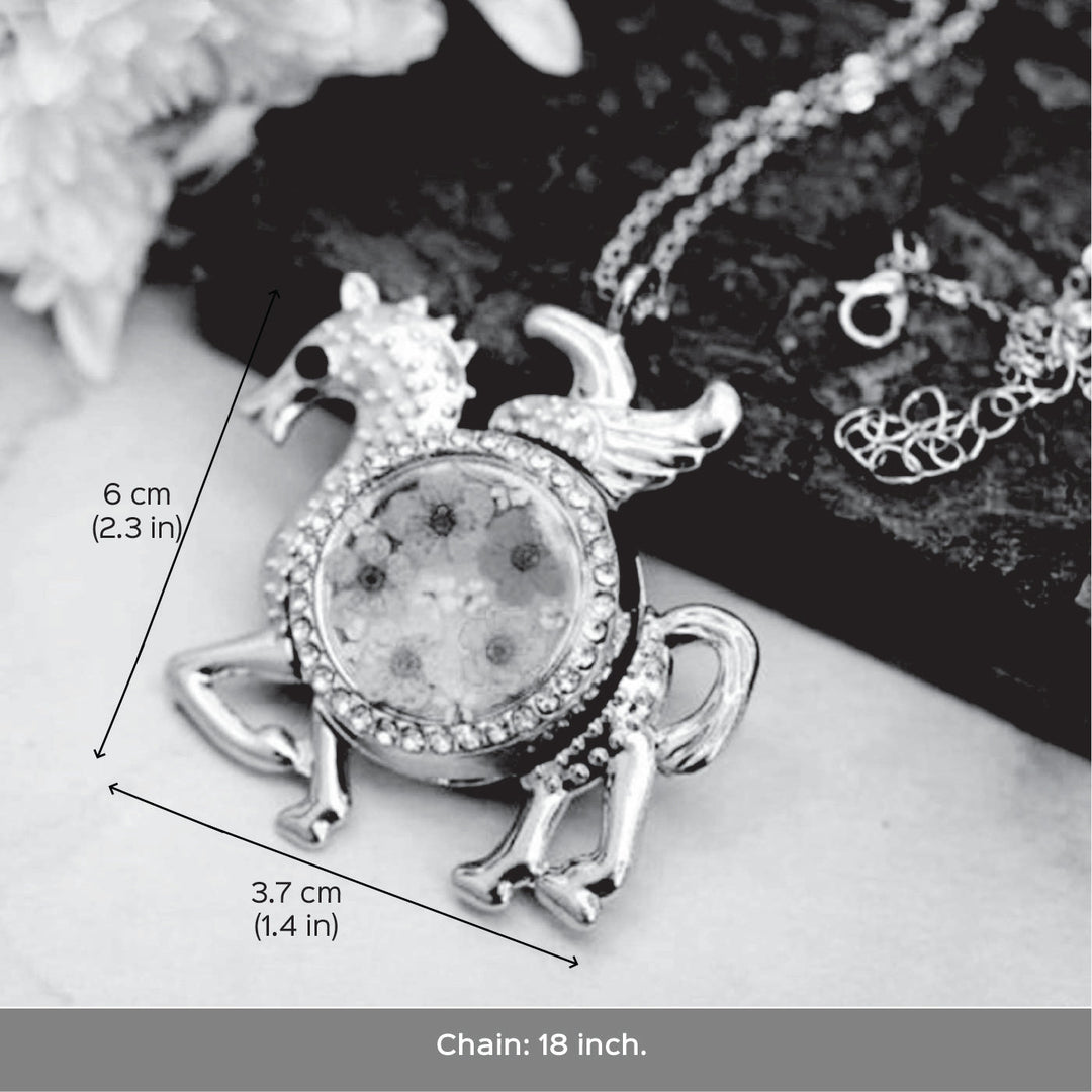 Photo Personalized Unicorn Shaped Multicolour Preserved Flower Brass Necklace With Locket