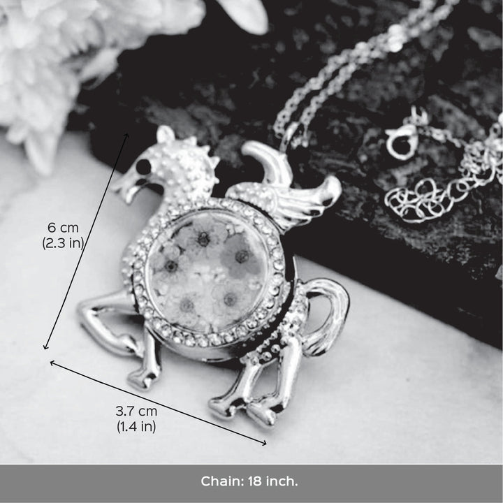 Photo Personalized Unicorn Shaped Multicolour Preserved Flower Brass Necklace With Locket