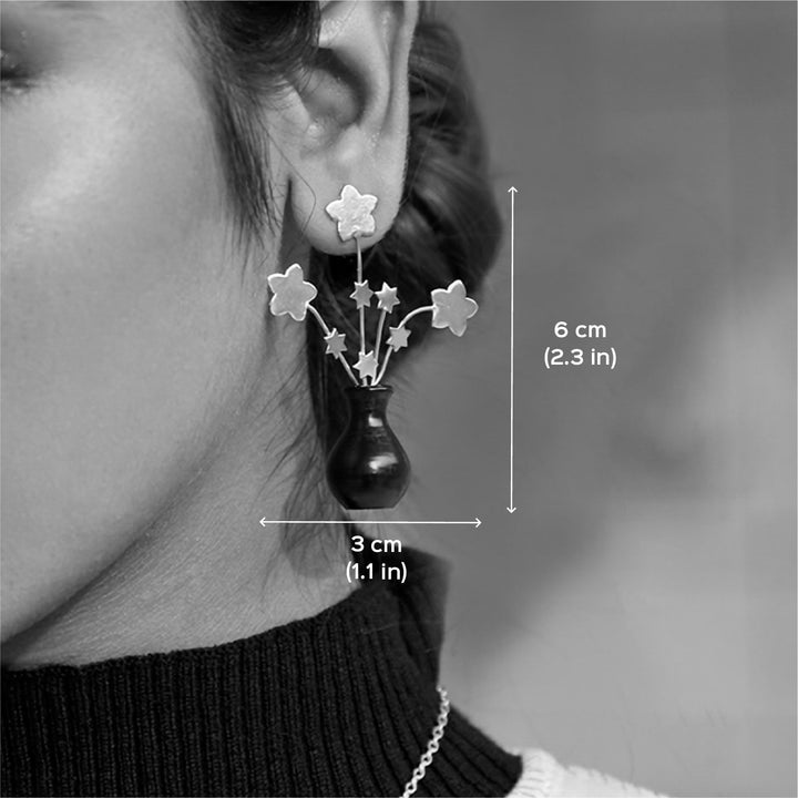 Statement Handmade Flower Pot Brass Earrings | 22K Gold Plated