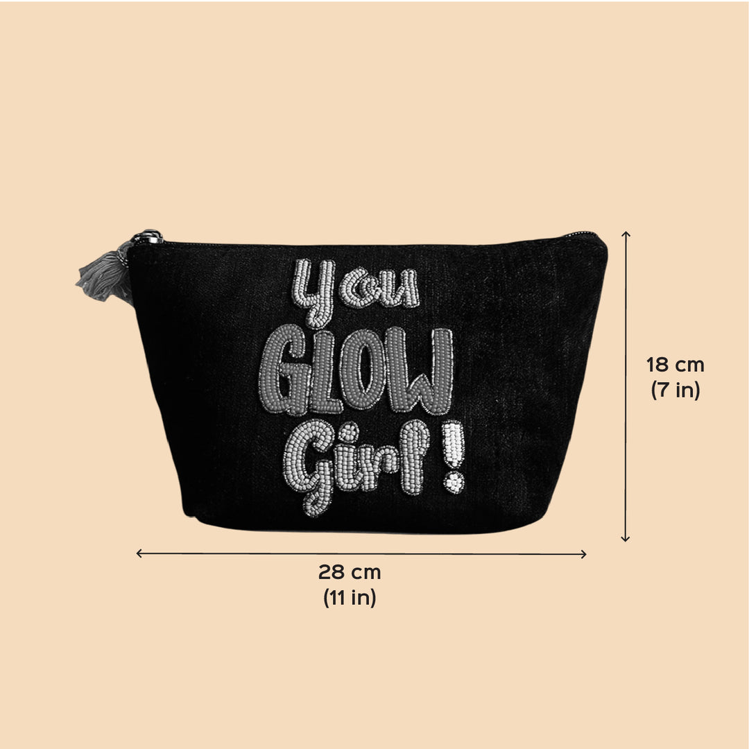 Handmade Embroidered You Look Fabulous Design Velvet Pouch