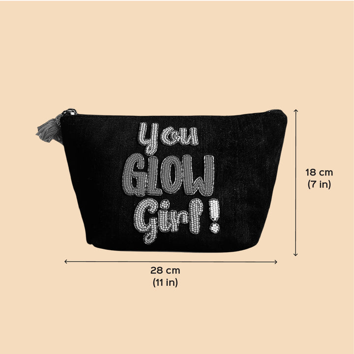 Handmade Embroidered You Look Fabulous Design Velvet Pouch
