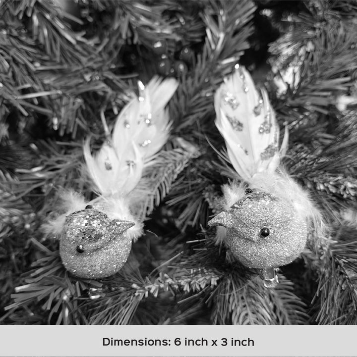 Handmade Champagne Glitter Grace Clip-On Bird | Set Of 2