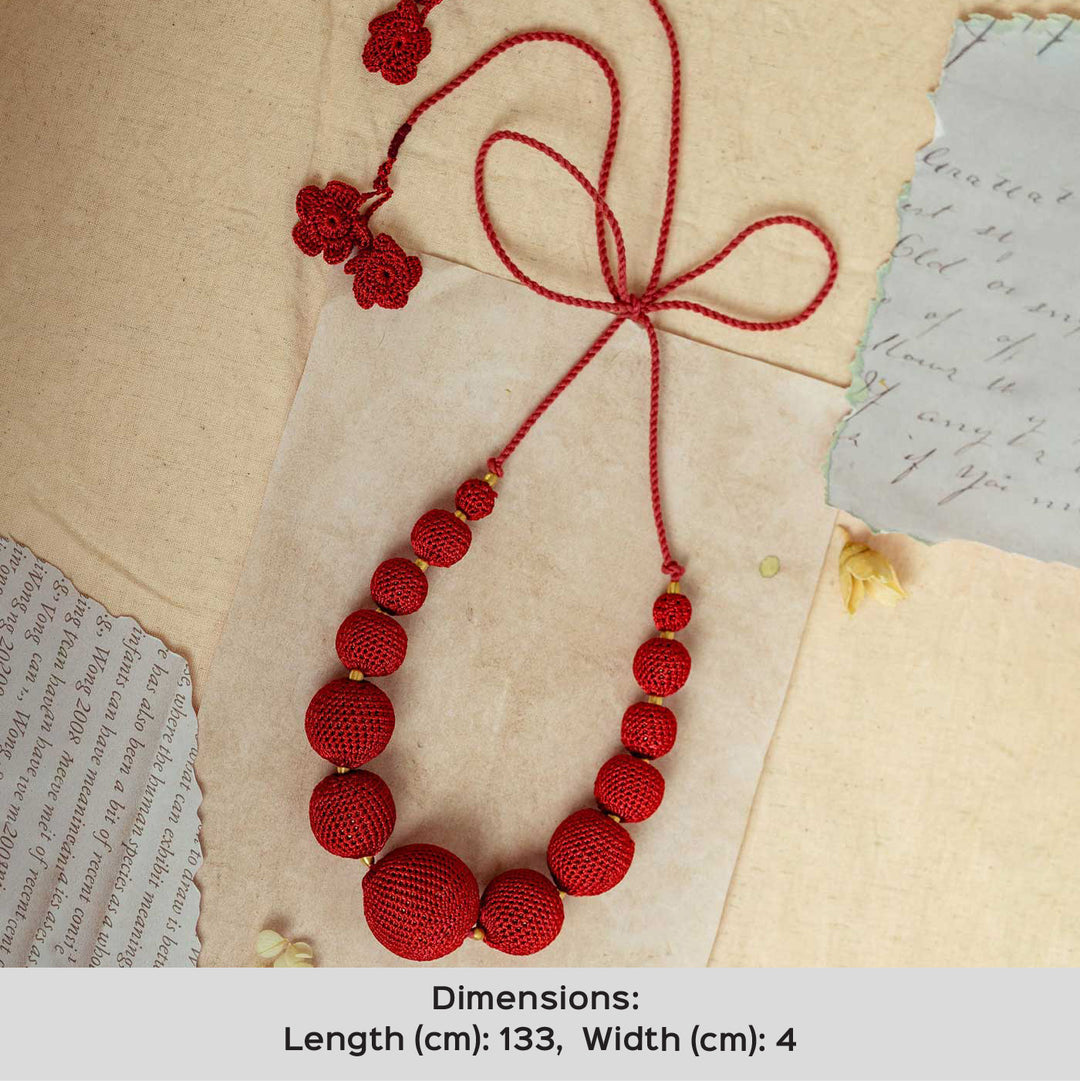 Handmade Crochet Red Gulnaar Passion Bead Necklace