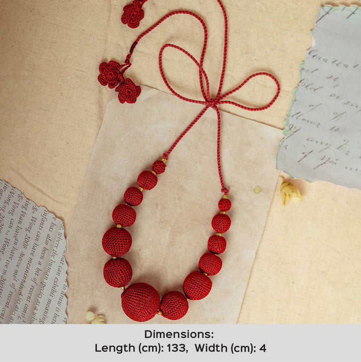 Handmade Crochet Red Gulnaar Passion Bead Necklace