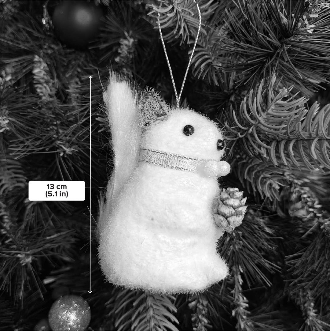 Handmade Frosty Pine Plush Squirrel Ornament