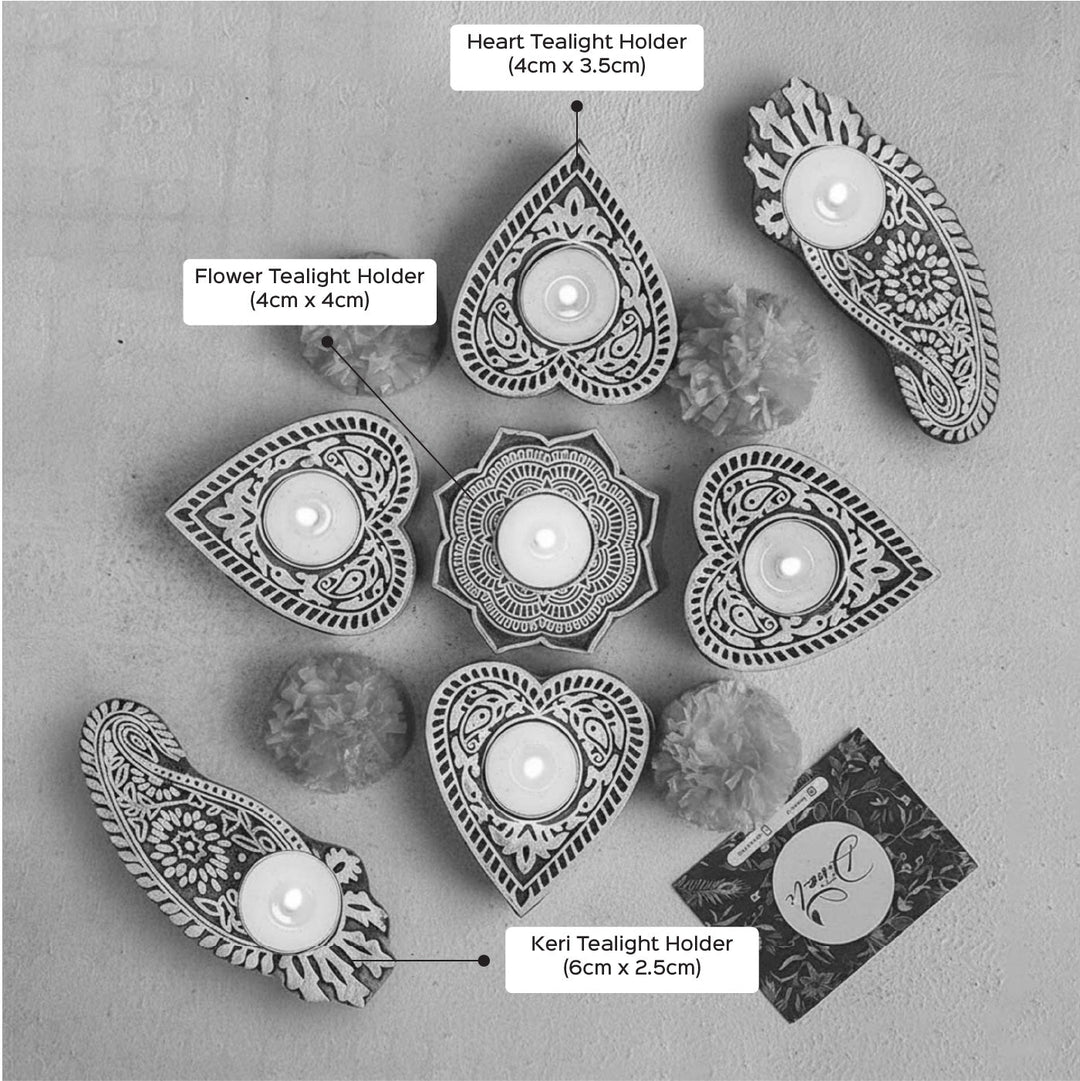 Set of 12 | Handmade Engraved Wooden Tealight Holder
