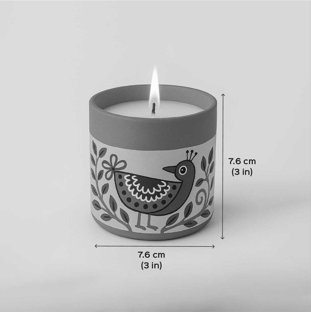 Hand-Painted Small Bird Madhubani Terracotta Candle Jars