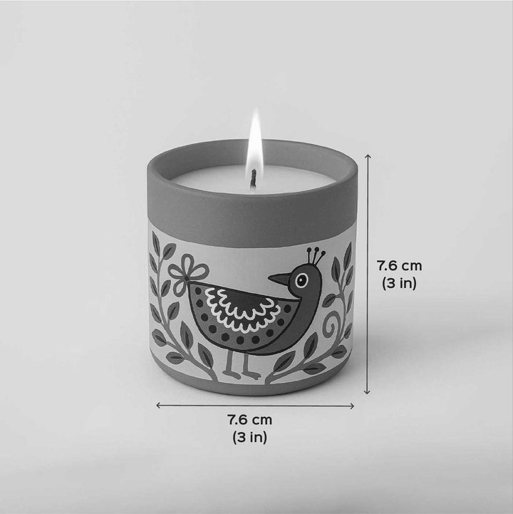 Hand-Painted Small Bird Madhubani Terracotta Candle Jars