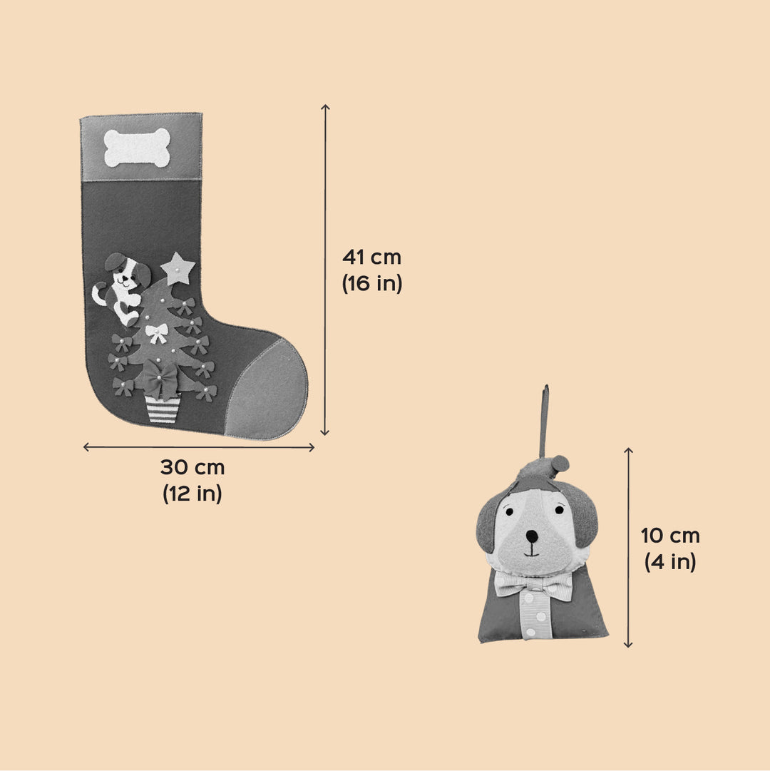 2 Pc | Personalized Handmade Pawsome Felt Stocking And Dog Ornament