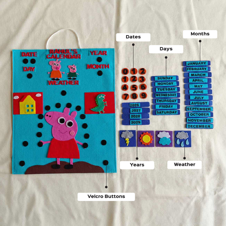 Personalized Handmade Peppa Pig Theme Felt Wall Calender