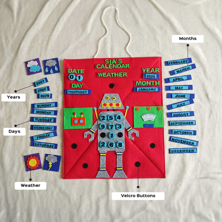 Personalized Handmade Robot Theme Felt Wall Calender