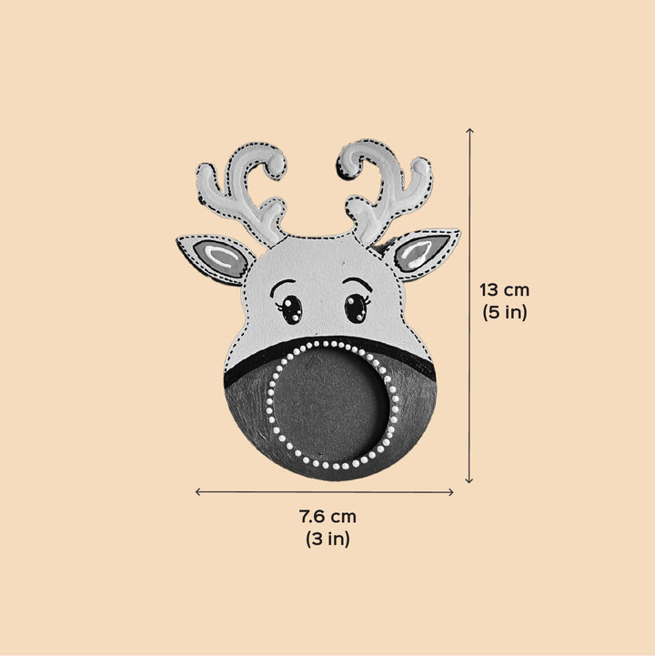 2 Pc | Handmade Wooden Colorful Reindeer Tealight Holder
