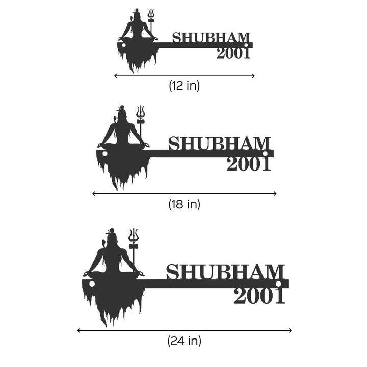 Personalized Sitting Shiva Laser Cut Metal Name Plate - Size Comparison with Dimensions