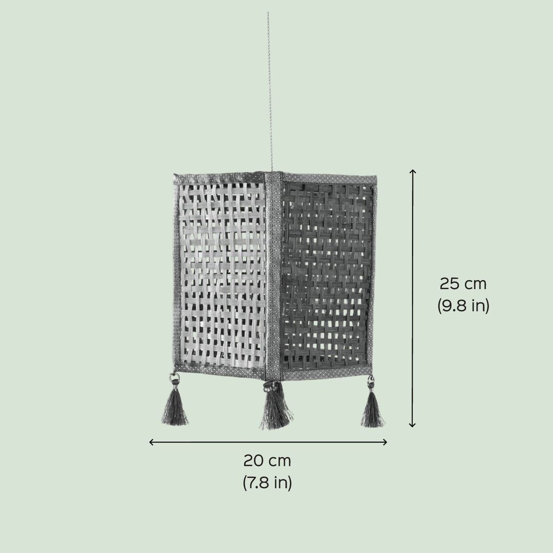 Red Zari Border Handmade Woven Bamboo Square Hanging Lampshade
